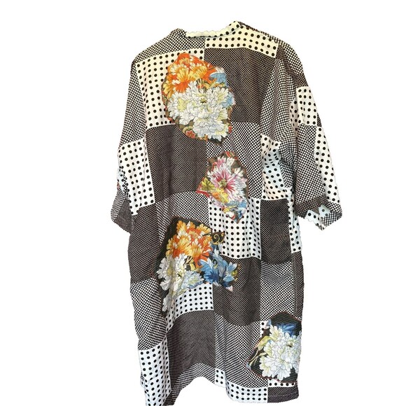Vintage Upcycled Countess Mara Robe Duster Kimono Polka Dot Floral - Picture 3 of 11